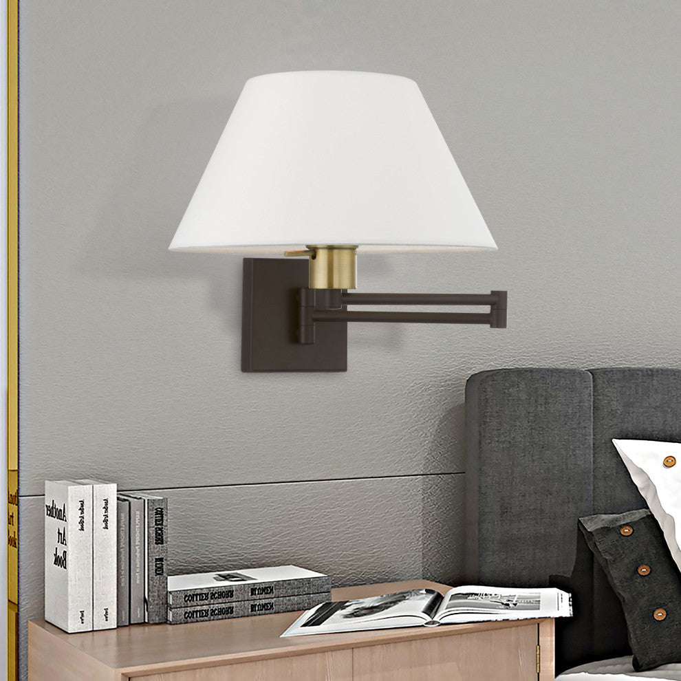 1 Light Bronze With Antique Brass Accent Swing Arm Wall Lamp