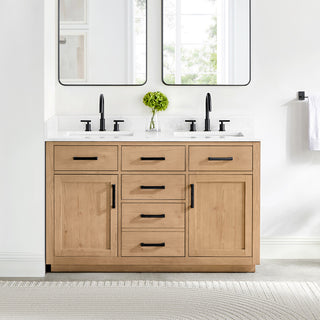 Gavino Vanity with Grain White Composite Stone Top, Light Brown/Matte Black, 54", No Mirror