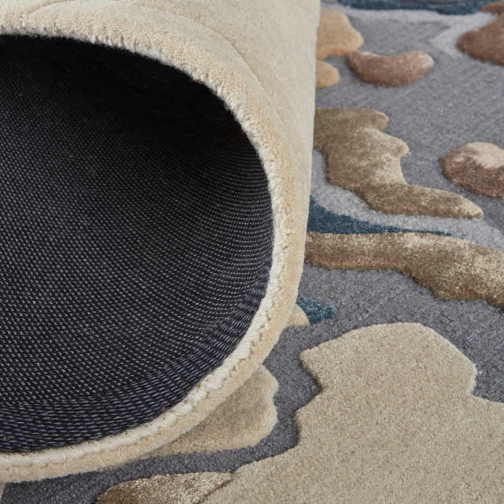 Weave & Wander Arwyn Modern Wool Rug, Blue/Beige, 8'x10'
