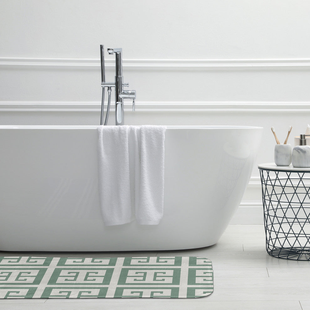34" x 21" Greek Key Patterned Bathmat, Sage