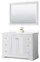 48" Single Vanity White, White Cult. Marble Counter, Sink, 46" Mirror, Gold Trim