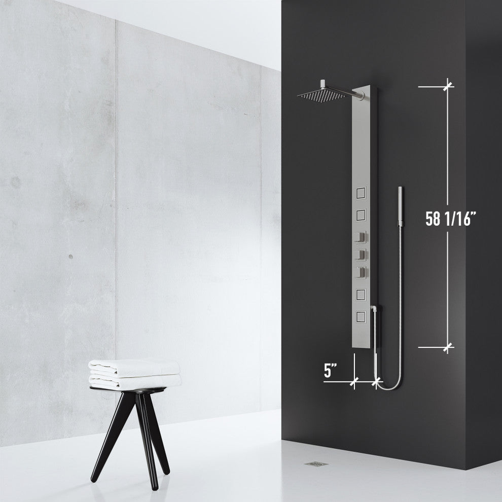 Sutton 58" H x 5" W 4-Jet Shower Panel with Square Shower Head, Stainless Steel