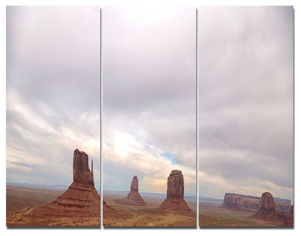 Monument Valley Panorama, Landscape Triptych Canvas Art Print, 36x28, 3 Panels