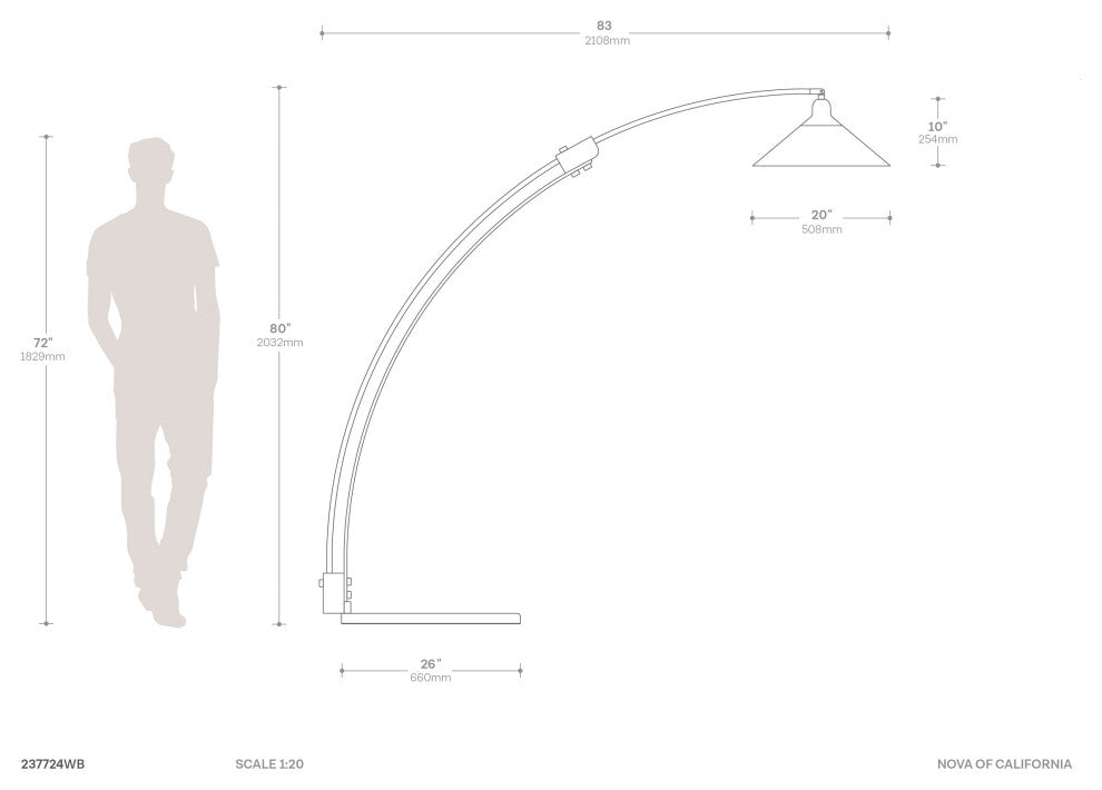 Melmar Arc Floor Lamp - Weathered Brass and Walnut, Dimmer Switch, V-base