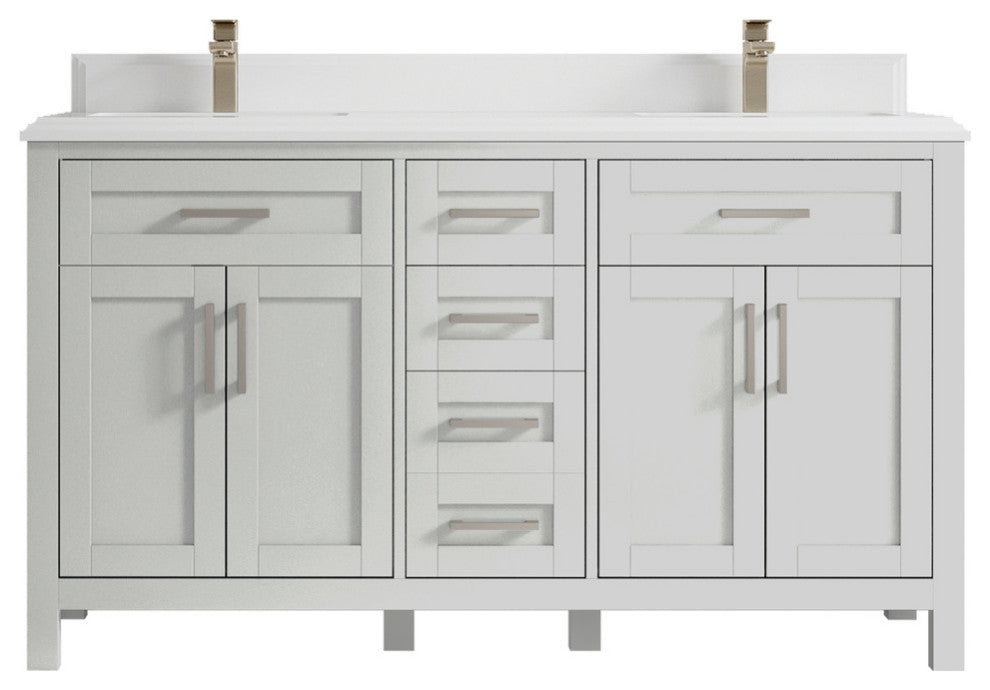Cambridge 60 Double Bathroom Vanity in Coventry Gray 1.5" White Quartz