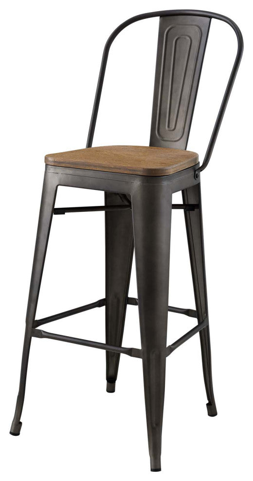 Bar Stool Chair Barstool, Set of 2, Wood, Metal, Brown, Modern, Bar Pub Bistro