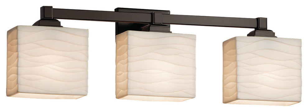 Porcelina Regency 3-Light Bath Bar, Rectangle, Dark Bronze, Waves Shade