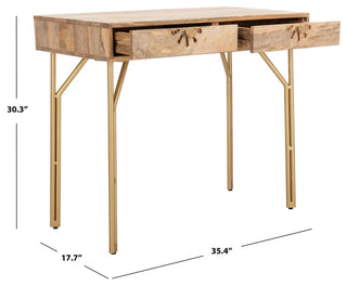 Safavieh Lily 2 Drawer Desk, Natural/Brass