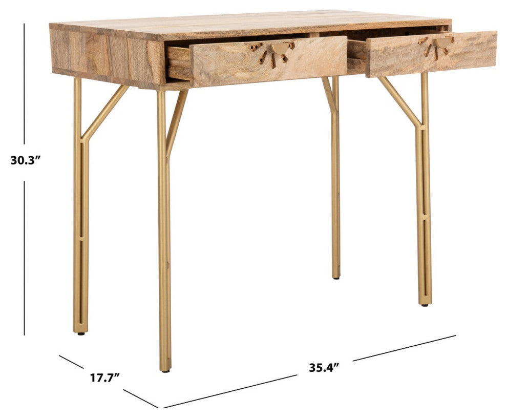 Safavieh Lily 2 Drawer Desk, Natural/Brass