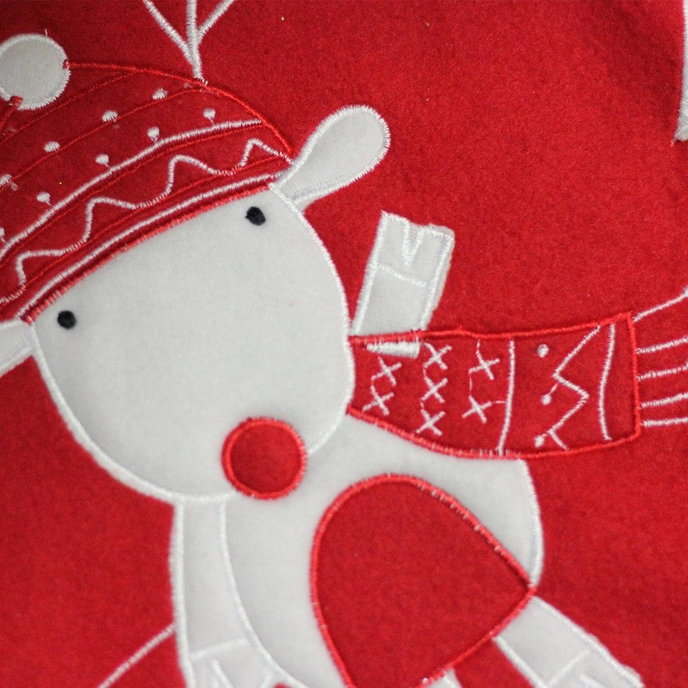 46" Red and White Winter Reindeer Embroidered Christmas Tree Skirt