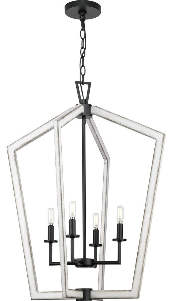 Galloway 4-Light 30" Matte Black Foyer Light With Distressed White Accents