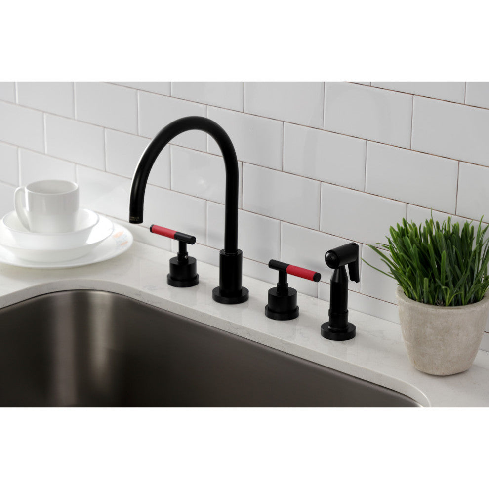 KS8720CKLBS Kaiser Widespread Kitchen Faucet With Brass Sprayer, Matte Black