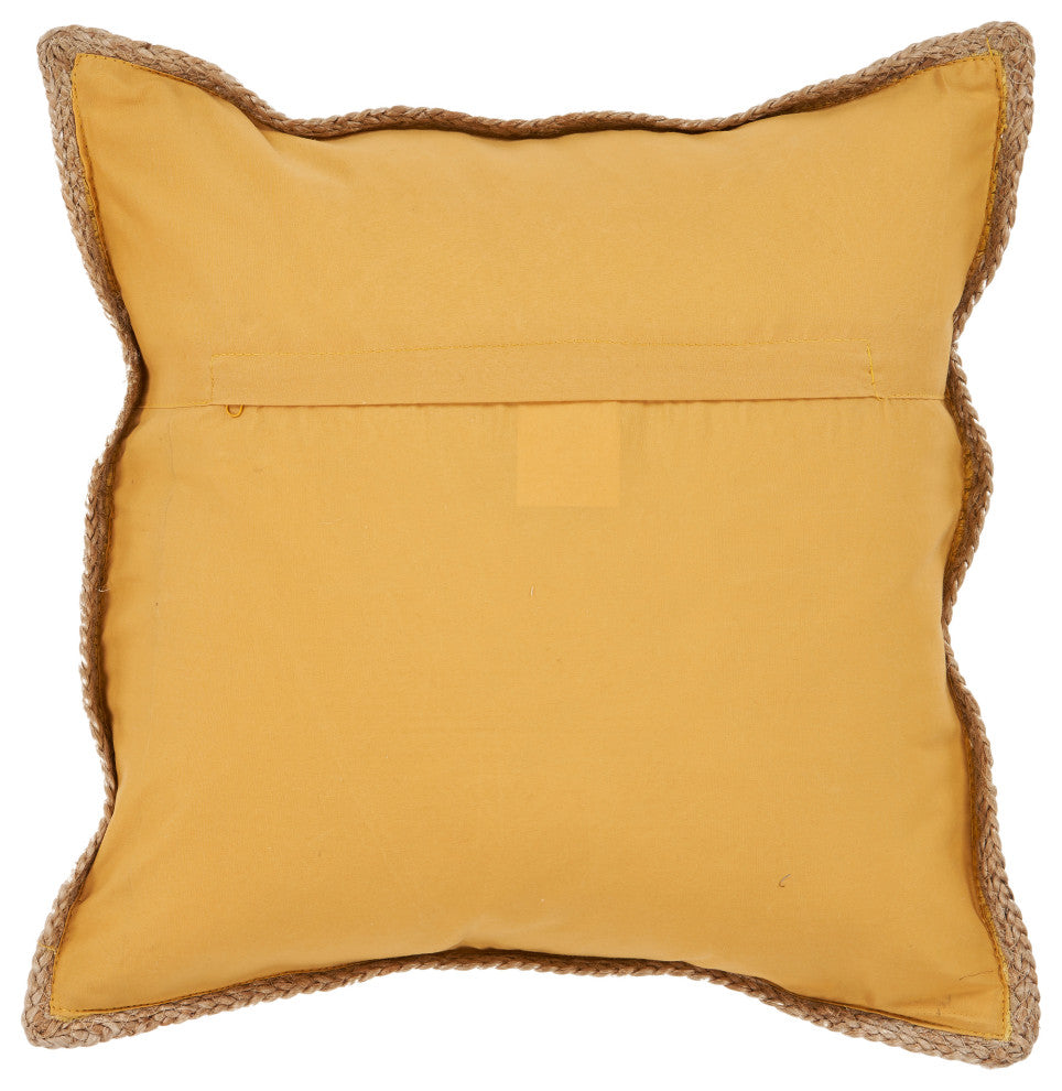 Solid Chickadee Yellow Jute Bordered Throw Pillow