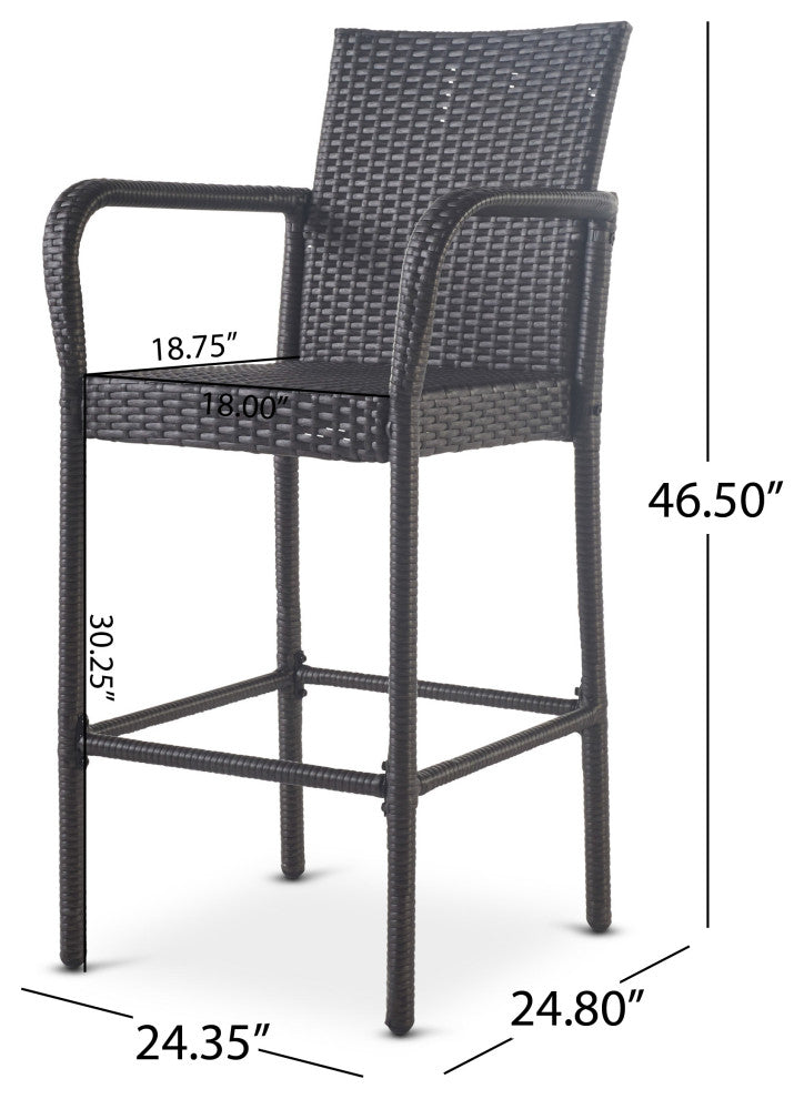 GDF Studio Dunedin Outdoor Gray Wicker Barstools, Set of 2