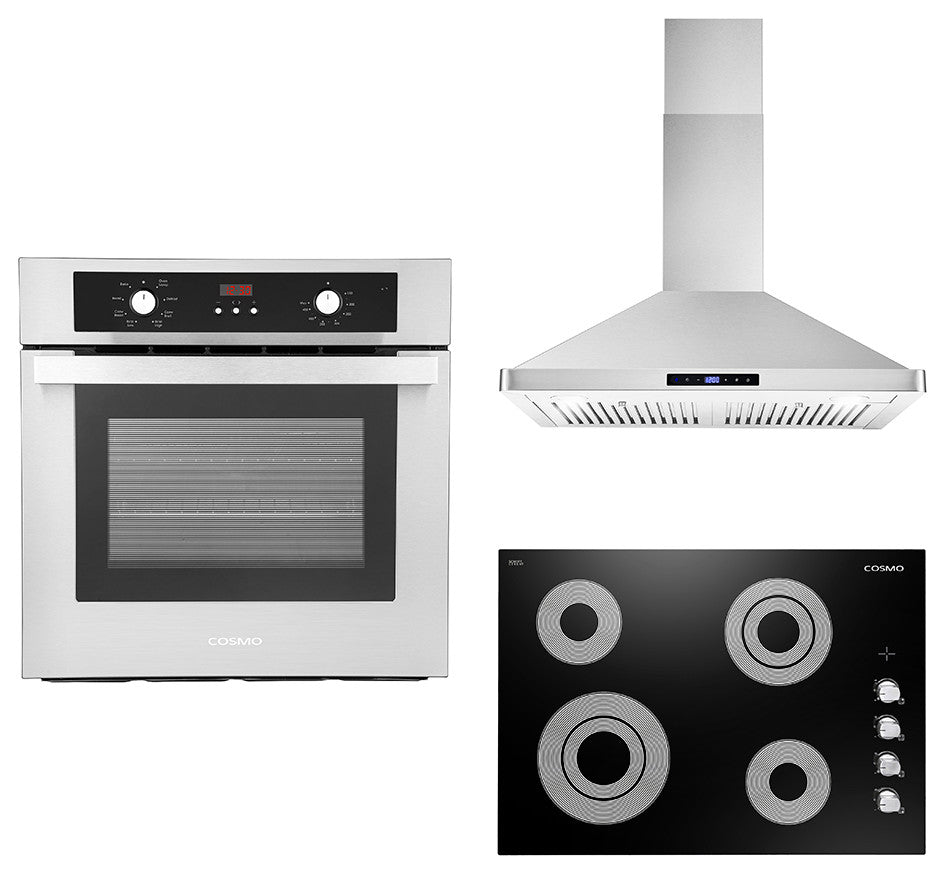 3-Piece, 30" Electric Cooktop 30" Wall Mount Range Hood 24" Electric Wall Oven