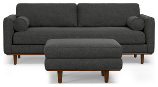 Morrison 89" Sofa and Ottoman Set, Woven-Blend Fabric, Charcoal Gray