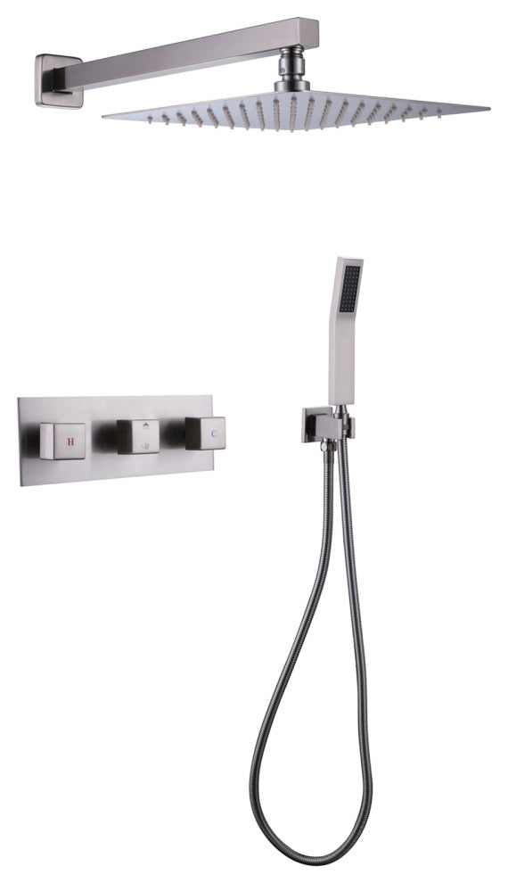 Givingtree 2 Functions,3 Knob Handles Shower Systems 12 in,Brushed Nickel