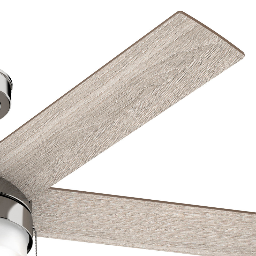 Hunter 52" Claudette Polished Nickel Ceiling Fan, LED Light Kit and Pull Chain