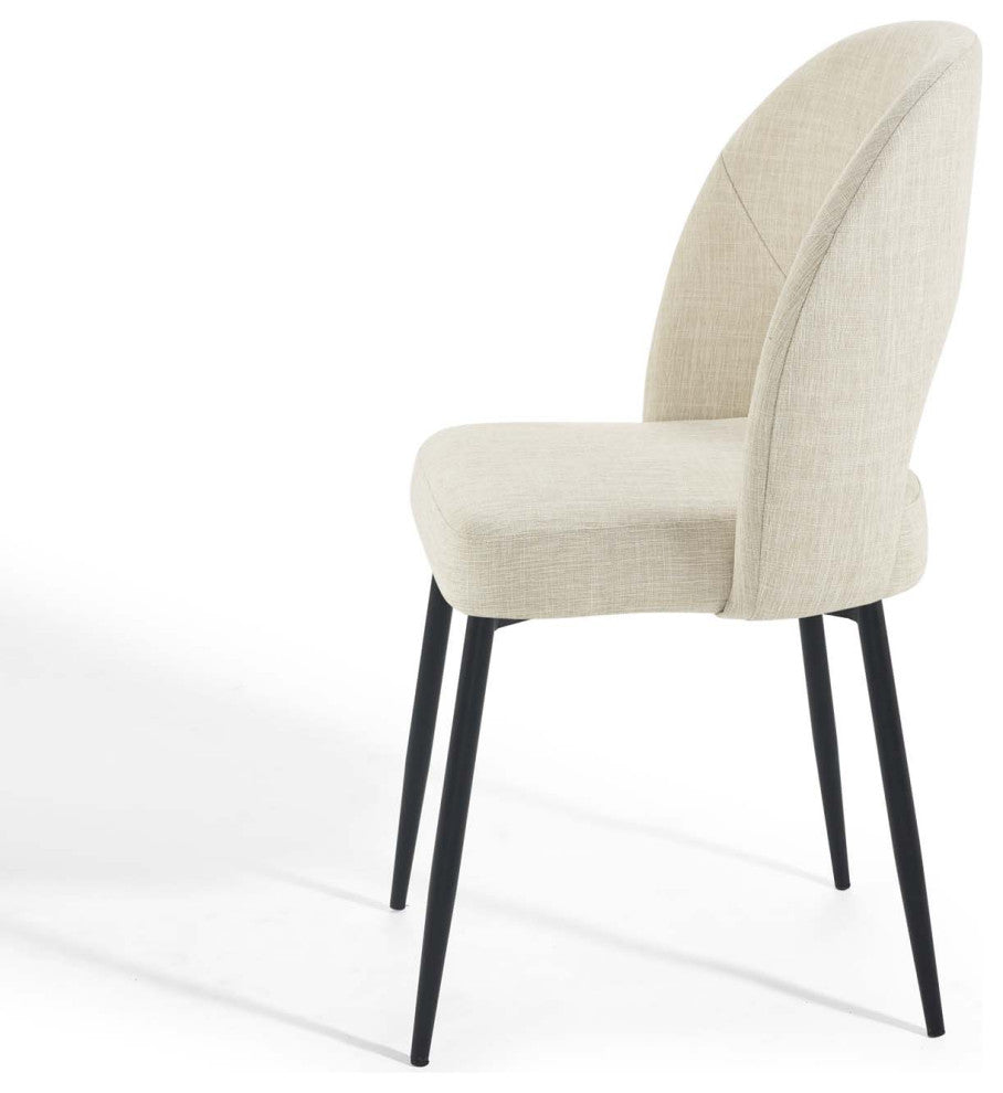 Side Dining Chair, Fabric, Black Beige, Modern, Bistro Restaurant Hospitality