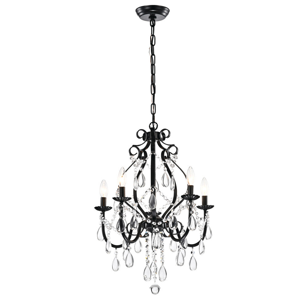 Amorette 5-Light Antique Black Candle Style Crystal Chandelier Fixture Glam