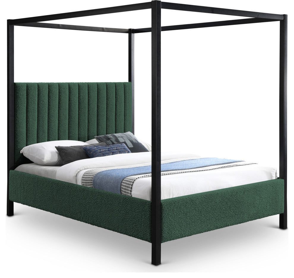 Kelly Boucle Fabric Upholstered Bed, Green, King