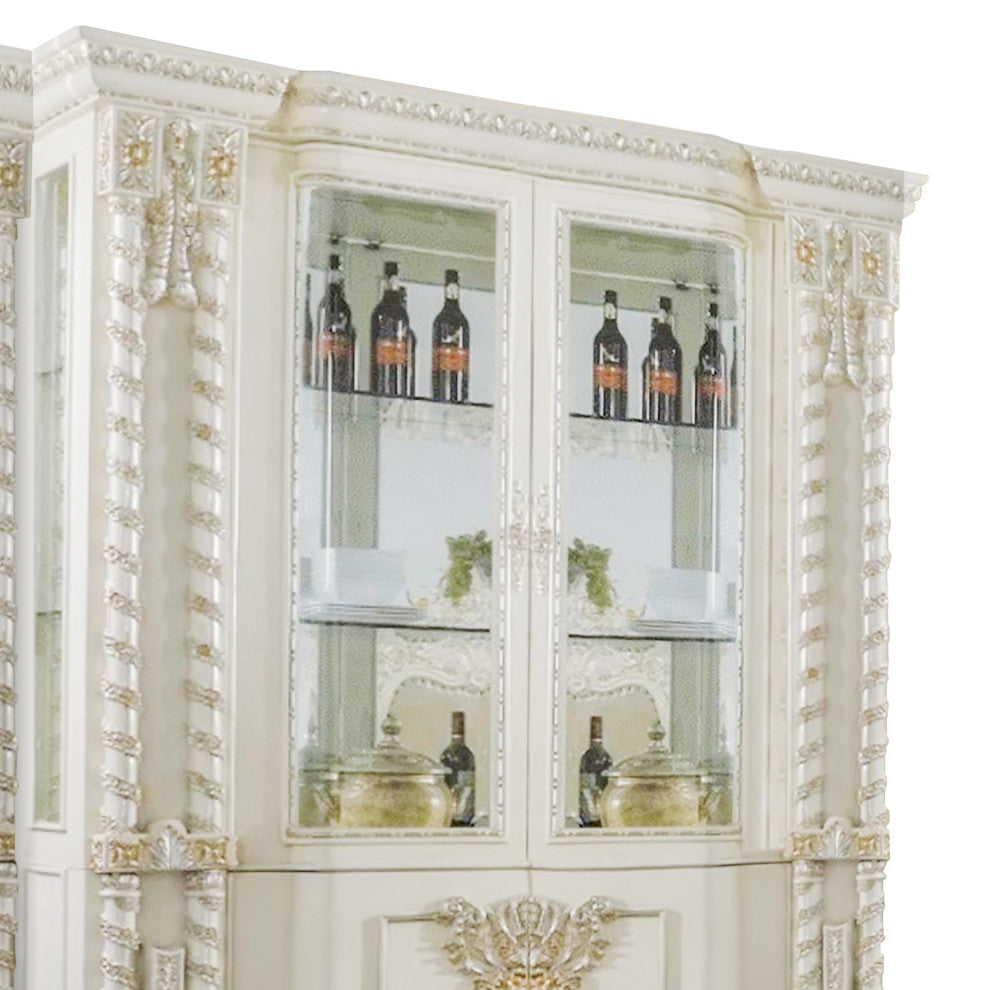 Benzara BM266458 Curio With Gold Trim Accent, Antique White