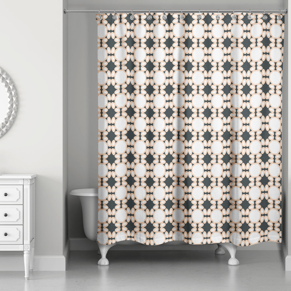 Folk Lattice Pattern in Black Shower Curtain