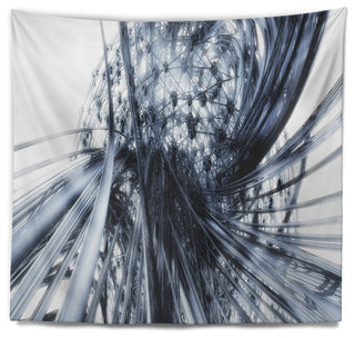 Fractal Black N White Connected Stripes Wall Tapestry, 92"x78"