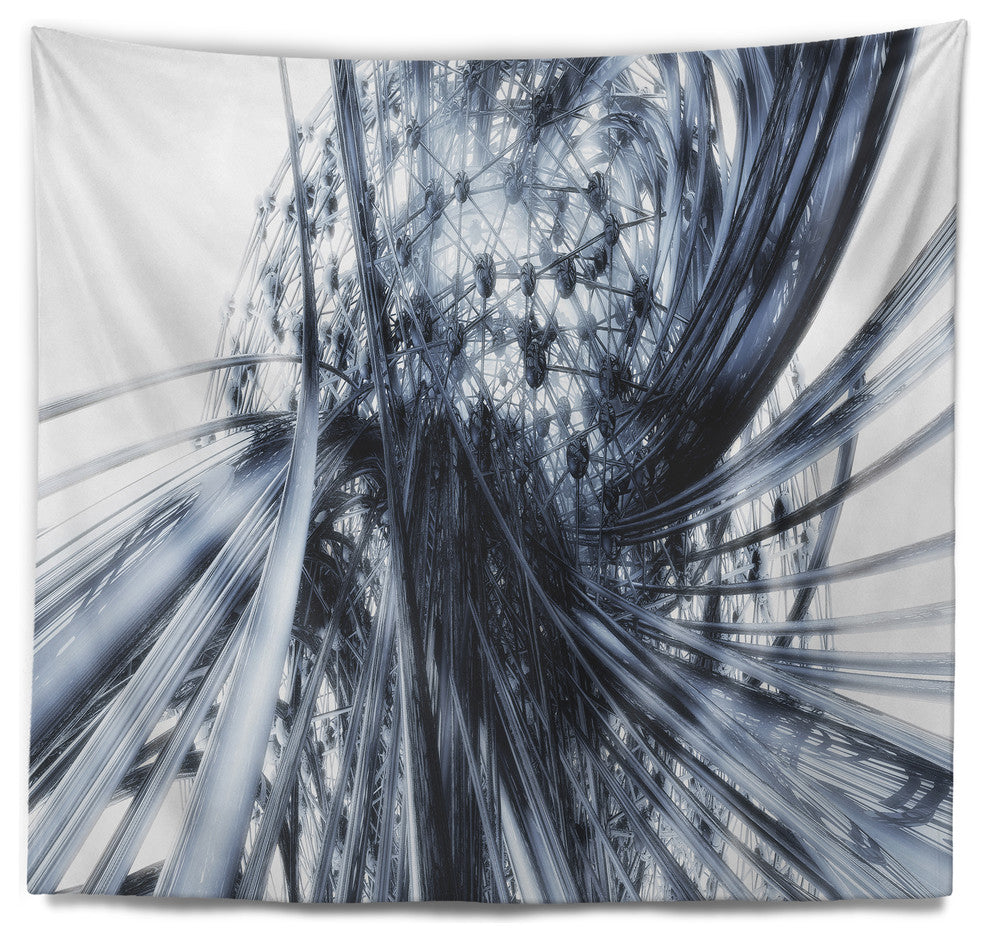 Fractal Black N White Connected Stripes Wall Tapestry, 92"x78"