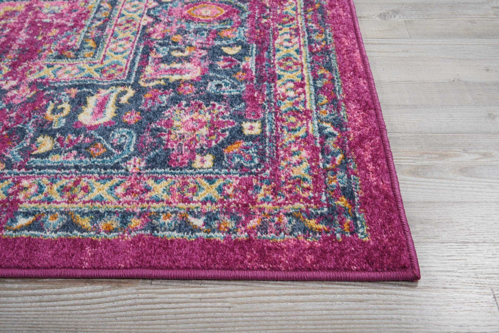 8 x 10 Fuchsia and Blue Distressed Area Rug
