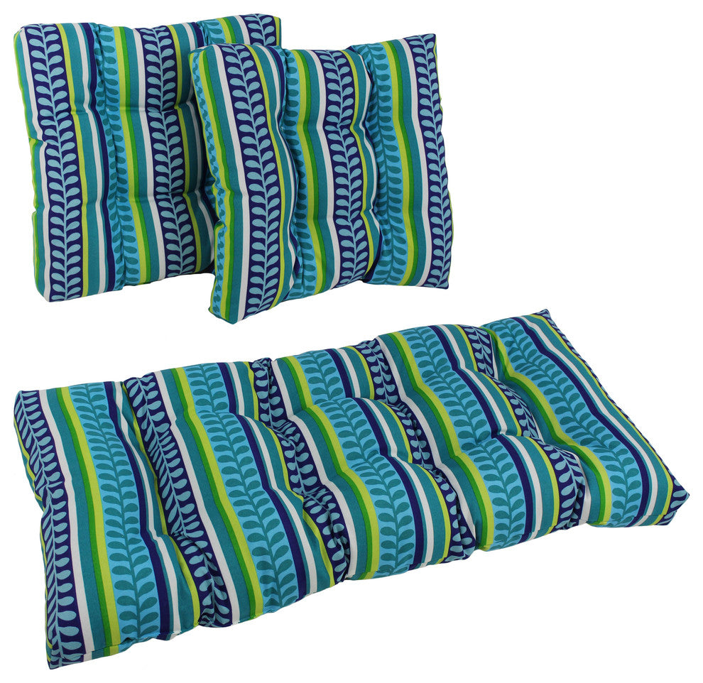 Square Spun Polyester Outdoor Tufted Settee Cushions, 3-Piece Set, Pike Azure
