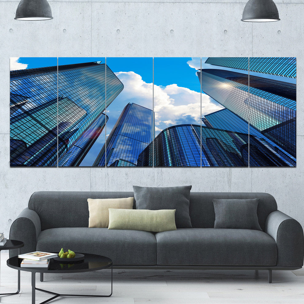 Elevated Business Buildings, Cityscape Canvas Art Print, 70"x28", 6 Panels