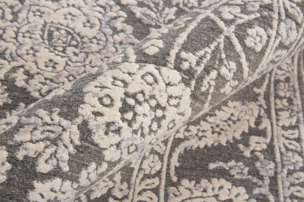 Weave & Wander Sybil Transitional Oriental Style Rug, Charcoal/Bone White, 5'-6"