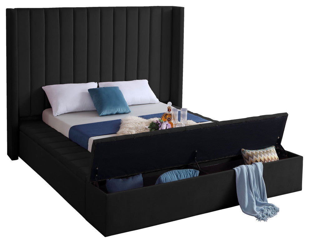 Kiki Velvet Bed, Black, Queen