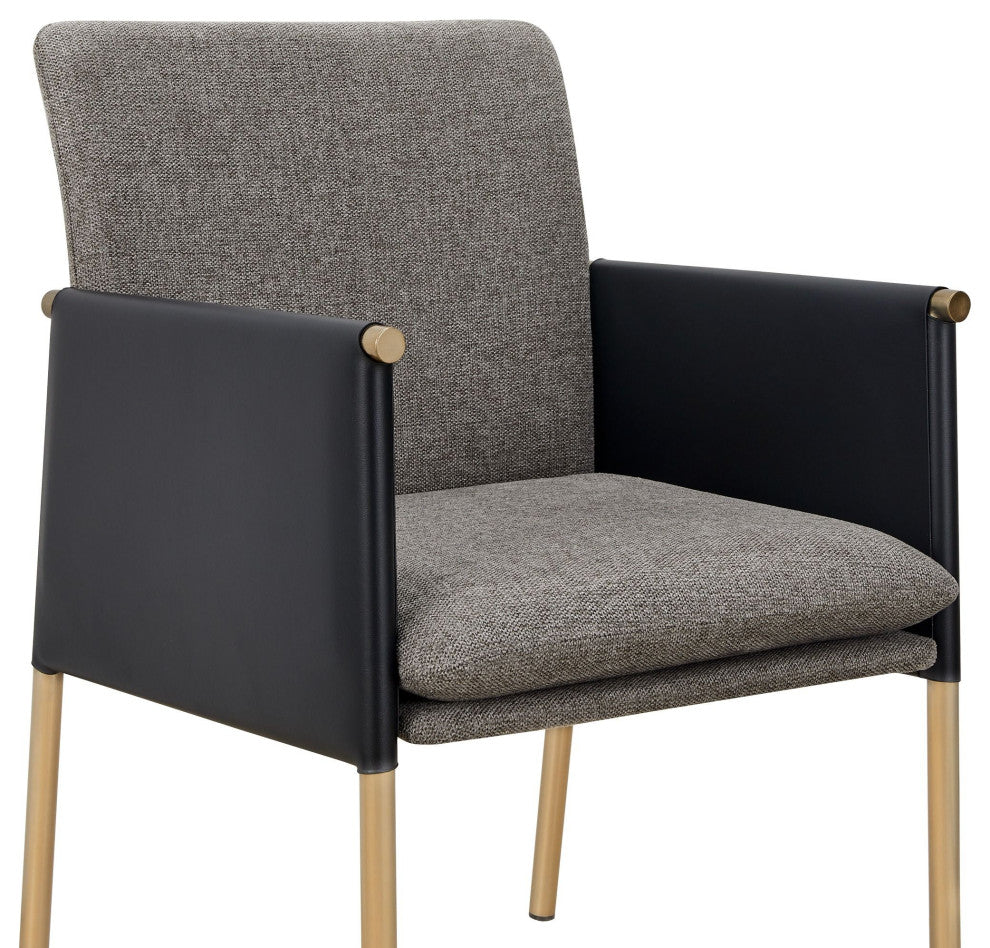 Engel Dark Grey Vegan Leather, Grey Fabric, Antique Brass Dining Chair