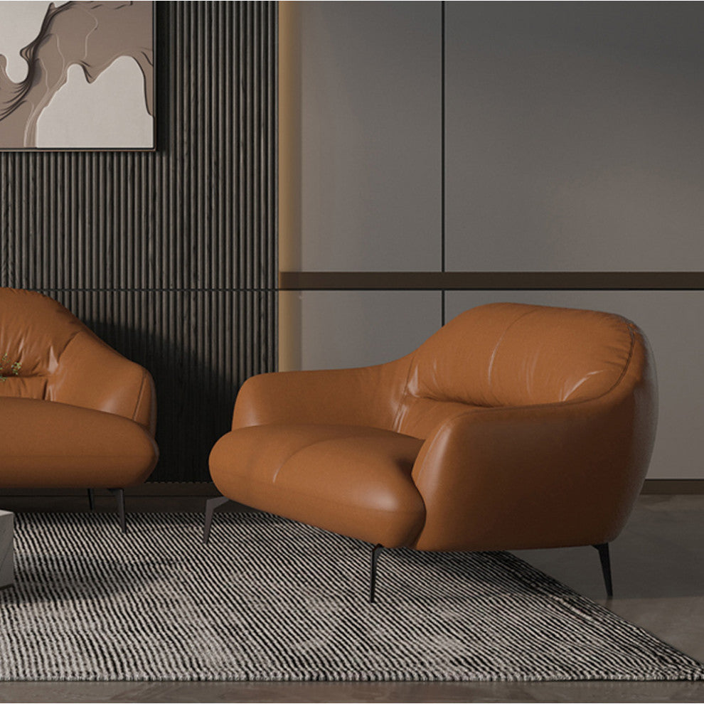 Leather Upholstered Loveseat, Cognac Finish