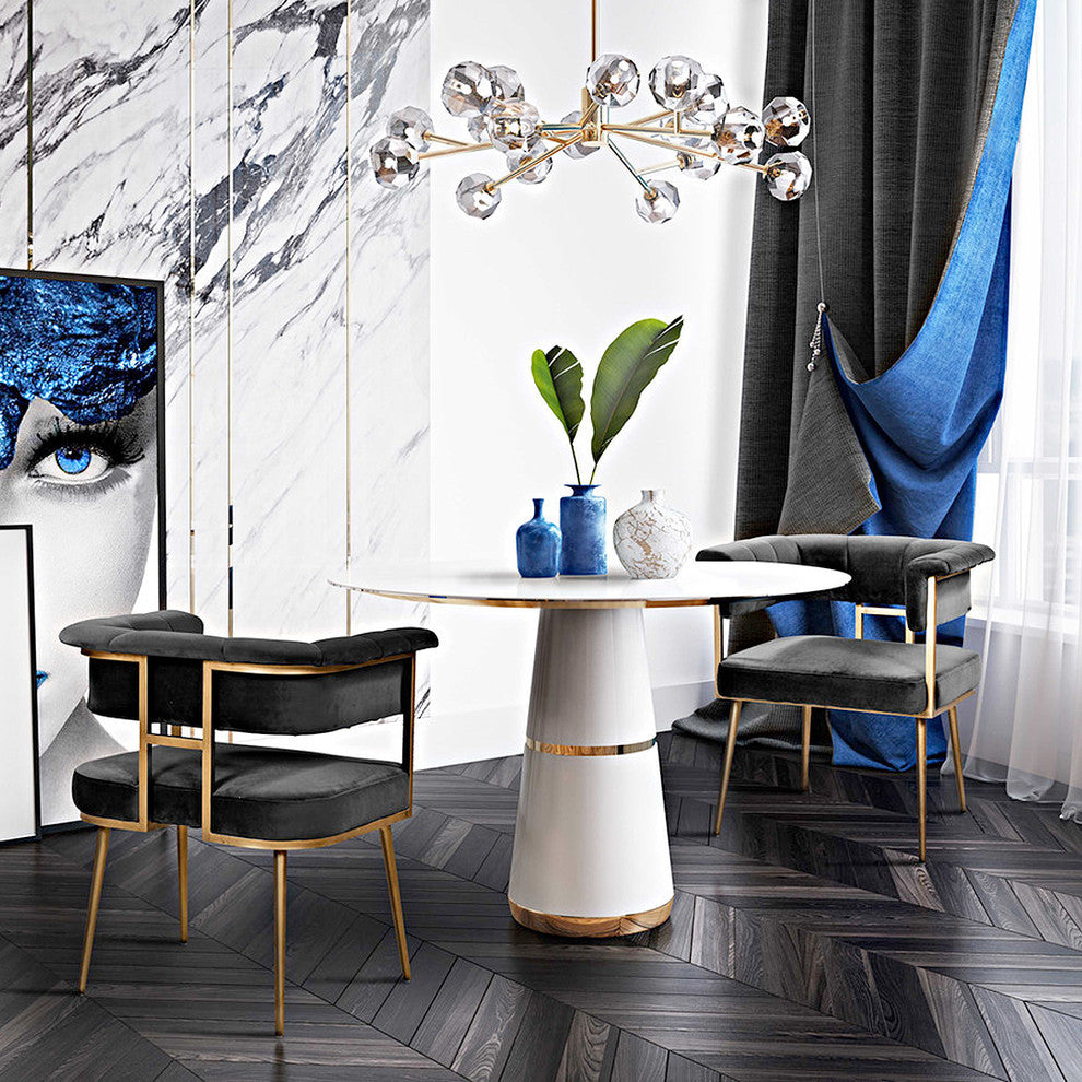 Gray Grey Velvet Dining Chair, Contemporary Modern Brass Gold Side Arm Chair