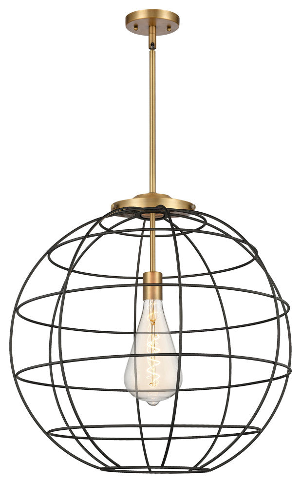 Lake Placid 1-Light 22" Stem Pendant, Brushed Brass Finish, Matte Black Shade