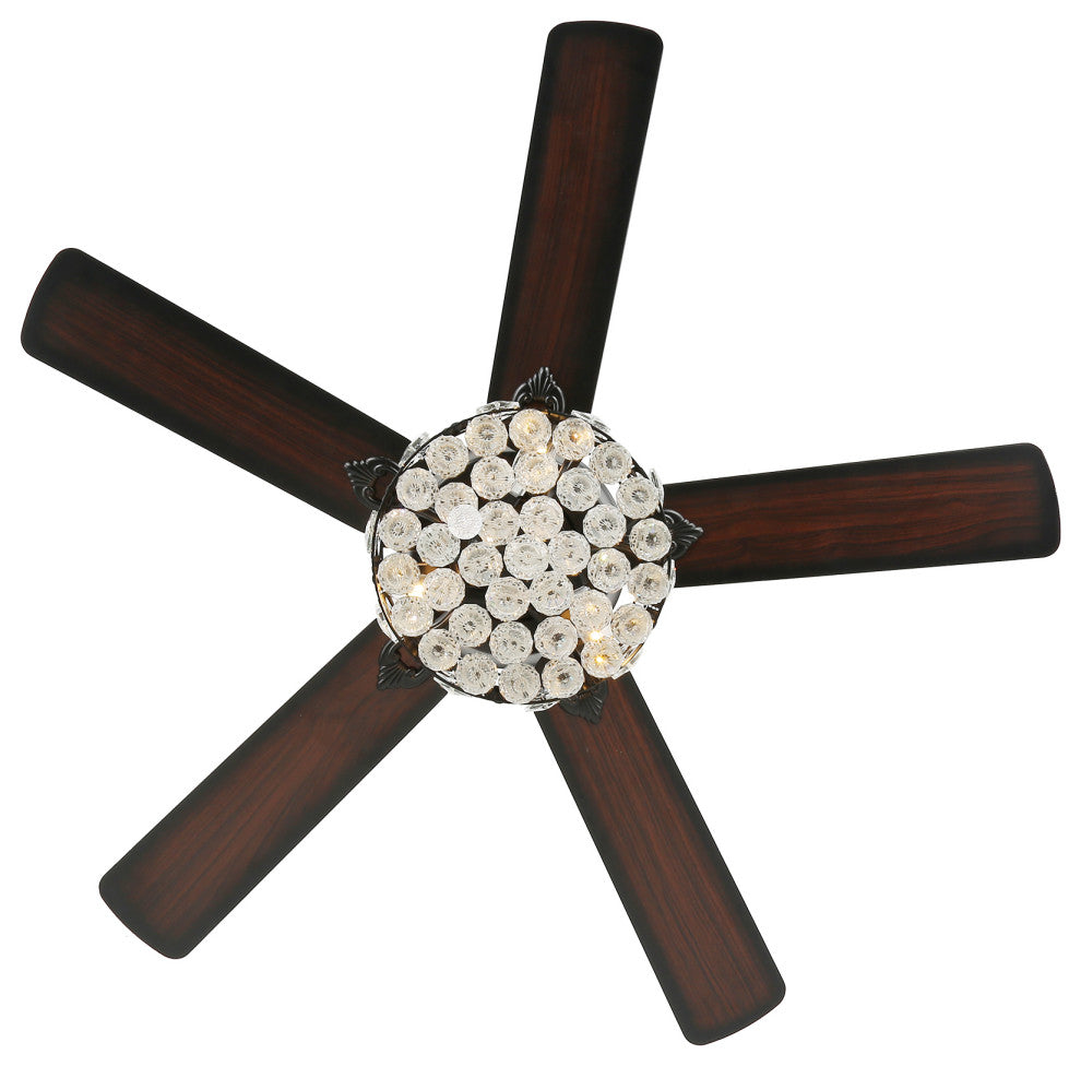 Crystal Ceiling Fan with Remote 5 Blades 52Inch, Black