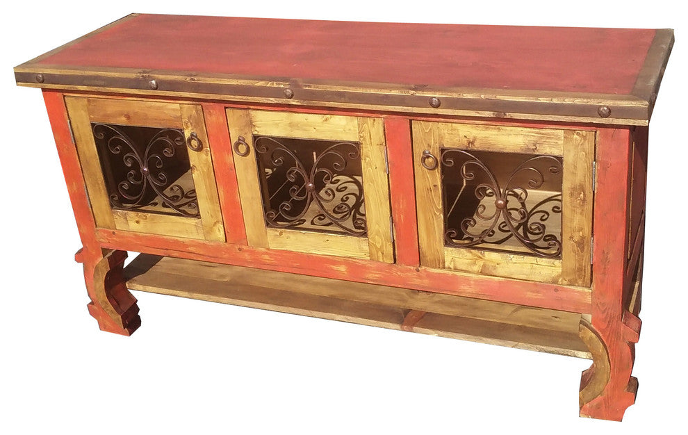 Esteban Rustic Yugo Bathroom Vanity With Metal Doors, Red, 60"x20"x32"