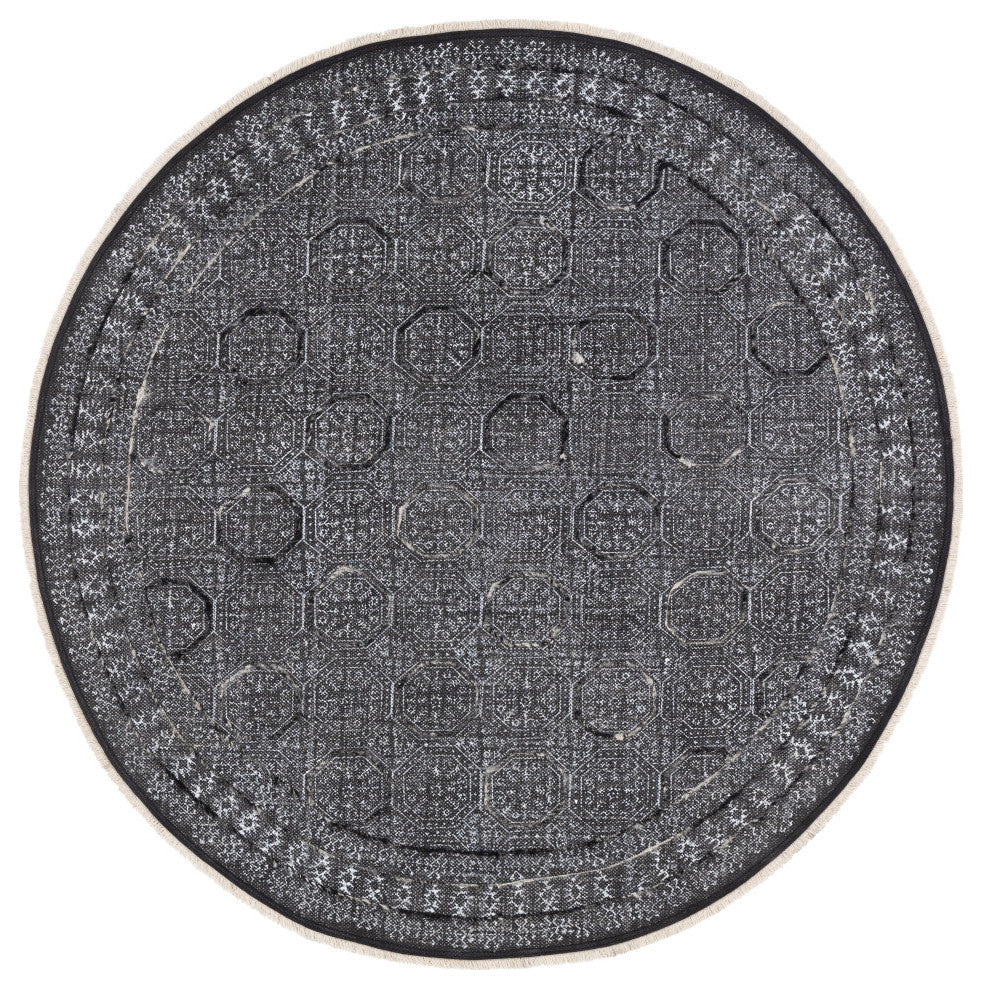 Surya Rajasthan RAJ-2301 8' Round Rug, Black/White/Charcoal/Cream