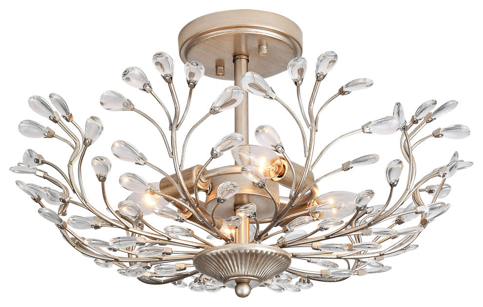 Grace 4-light Crystal Beaded 9-Branch Semi-Flush Mount, Brushed Silver-Ish Champagne