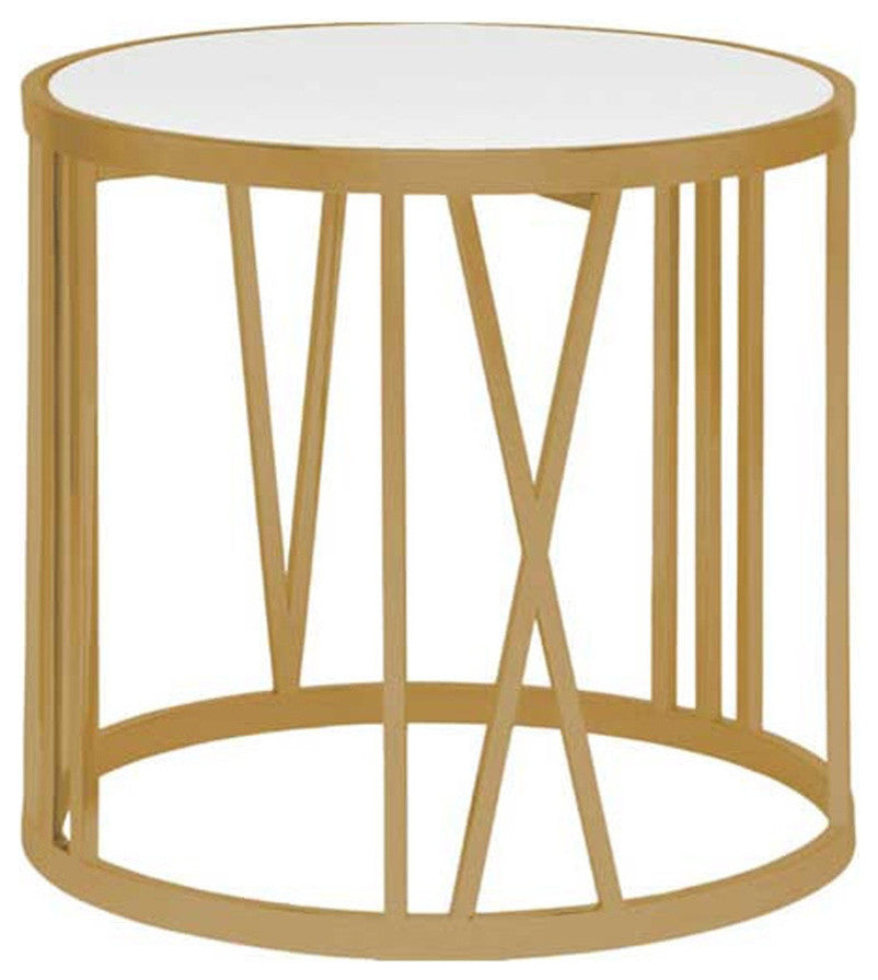 Roman White Marble Side Table, Polished Stainless Steel