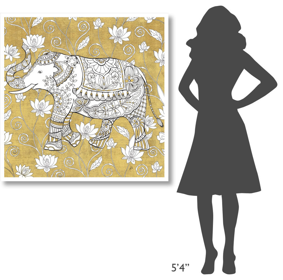 "Color my World Elephant II Gold" Paper Print by Daphne Brissonnet, 42"x42"