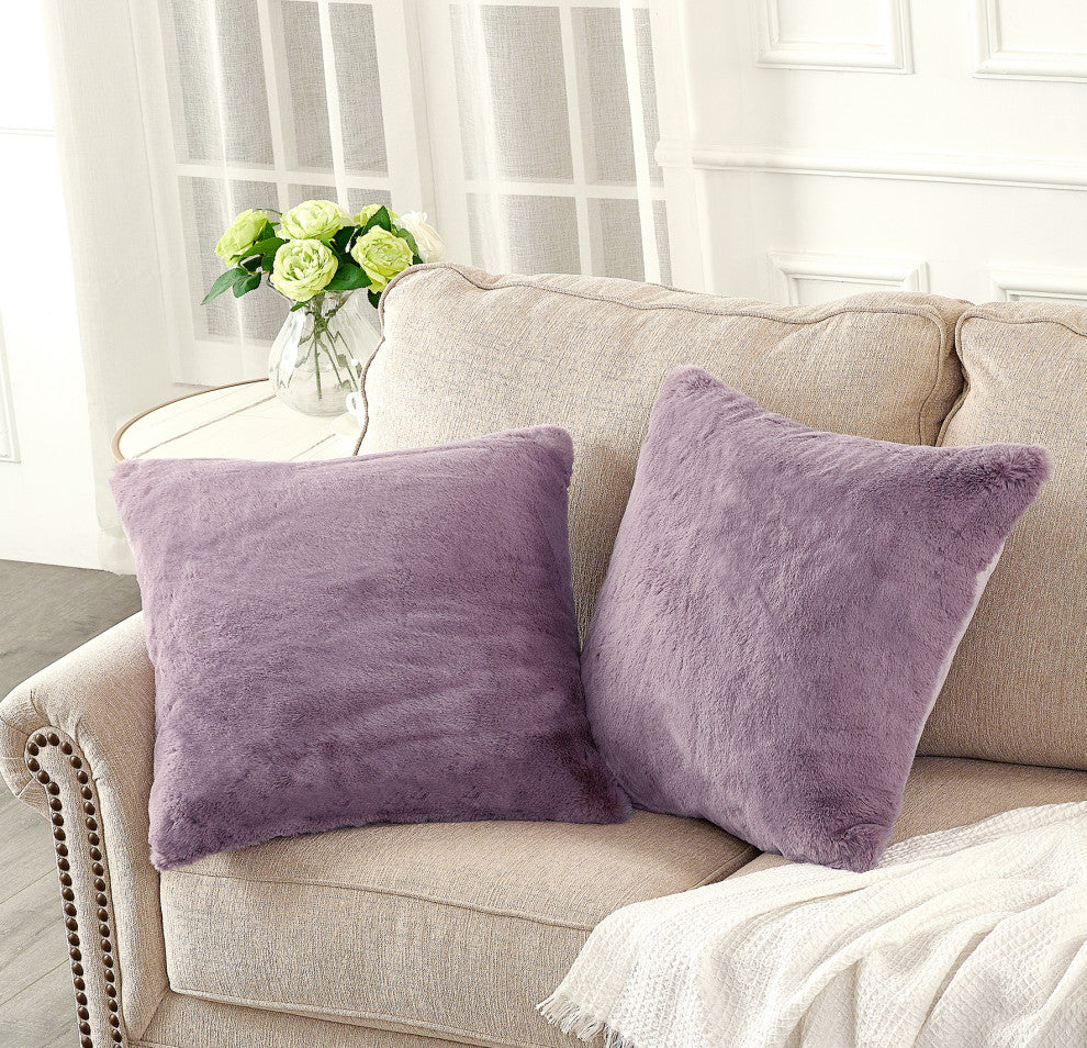 Heavy Faux Fur Throw Pillow Covers 2pcs Set, Elderberry, 20''x20''