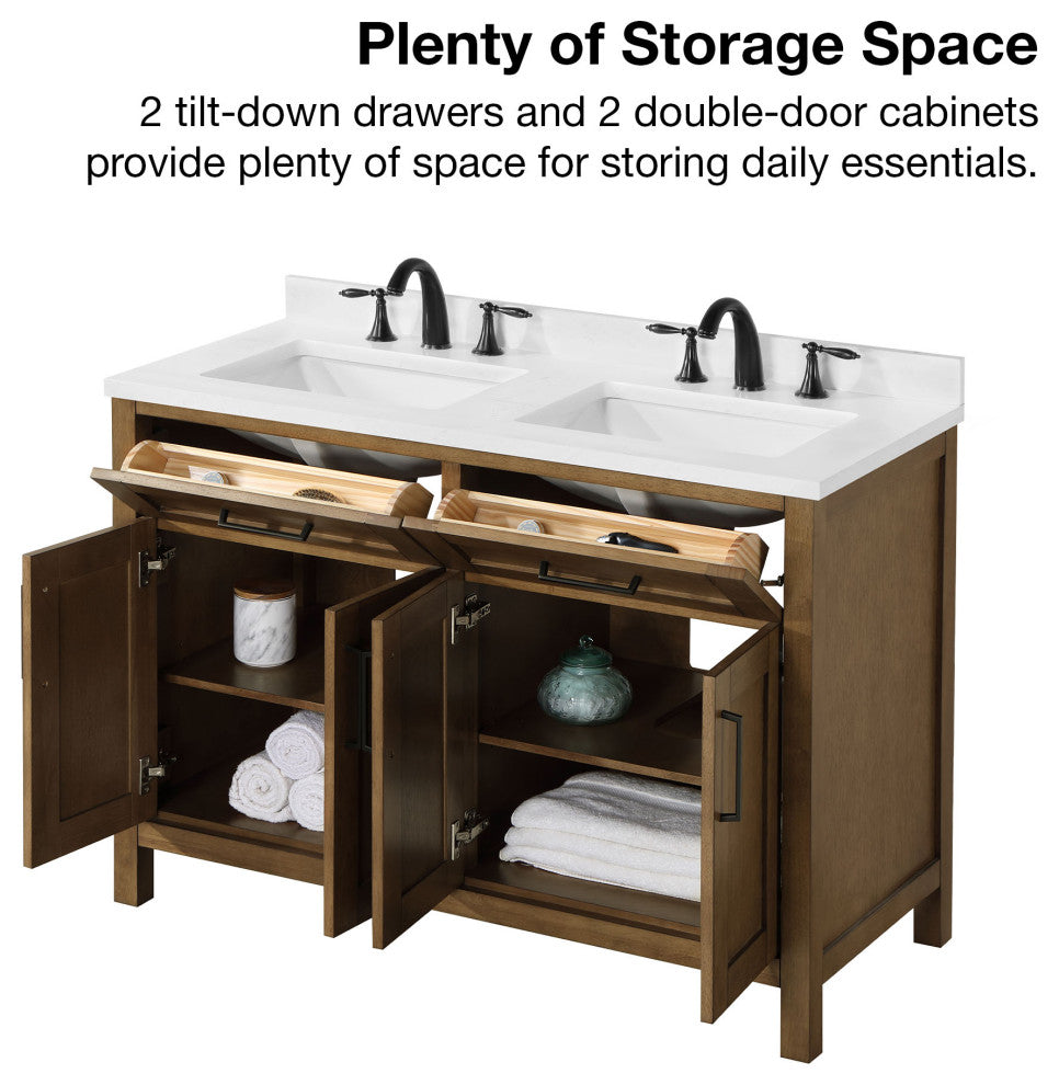 OVE Decors Tahoe 48" Double Sink Bathroom Vanity, Almond Latte
