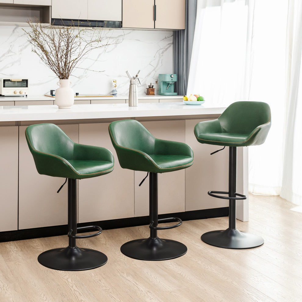 Set of 3 Adjustable Swivel Bar Stool, Hunter Green