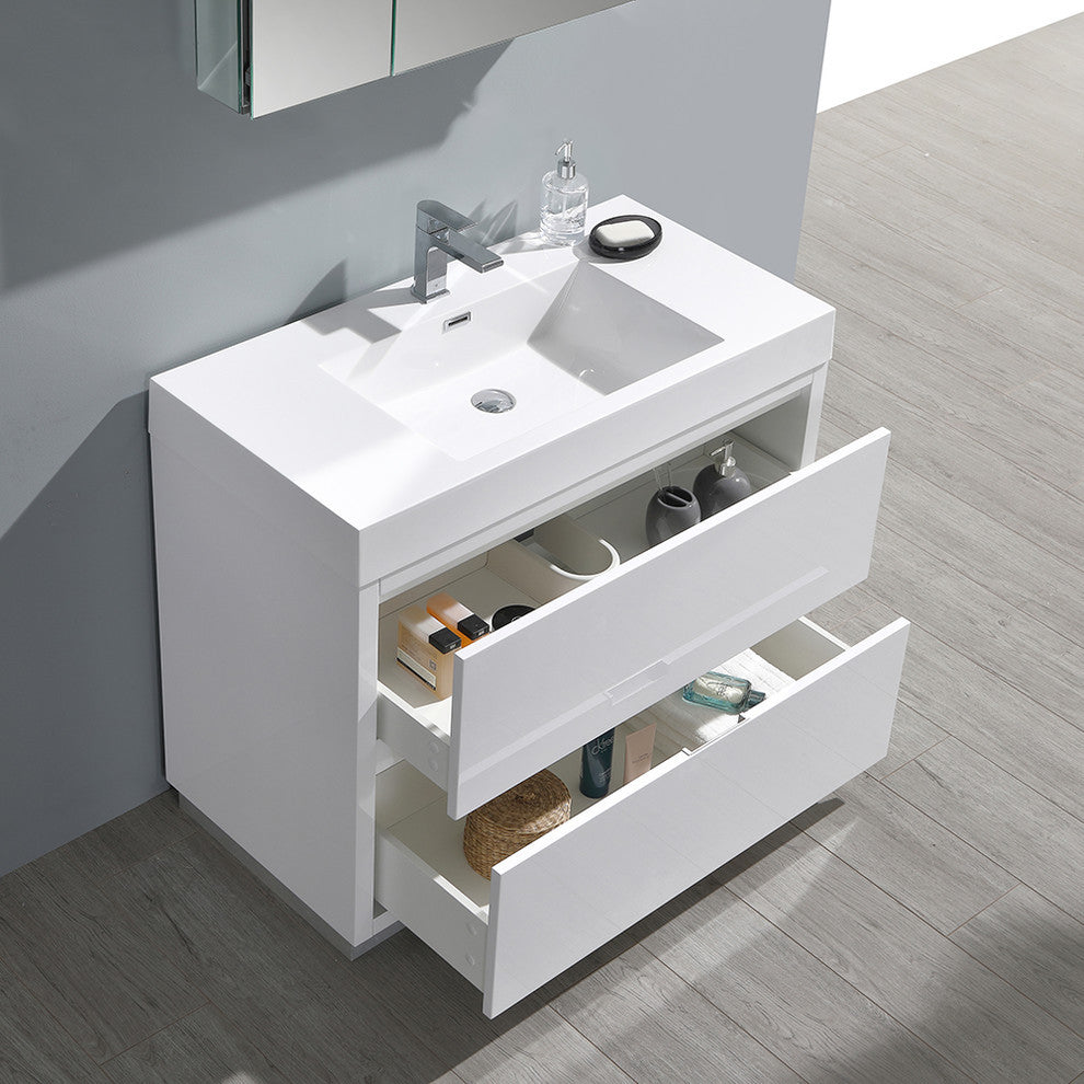 Valencia 40" Glossy White Modern Bathroom Vanity, Medicine Cabinet