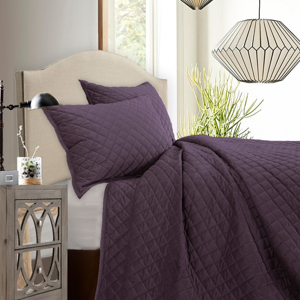 Velvet Diamond Quilt Set, King, Amethyst, 3 Piece