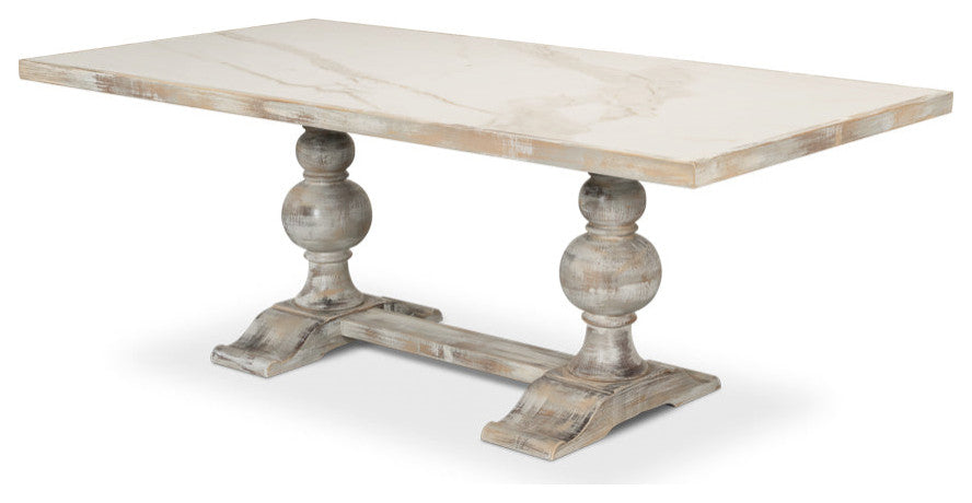 Small 81" Trestle Dining Table Gray Gloss Top